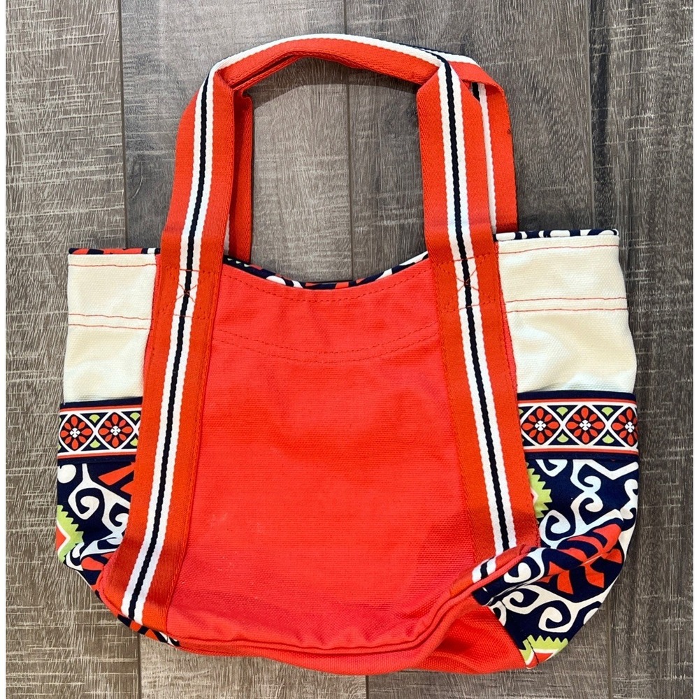 VERA BRADLEY‎ Small Canvas Color Block Tote in Sun Valley Orange Navy Beige